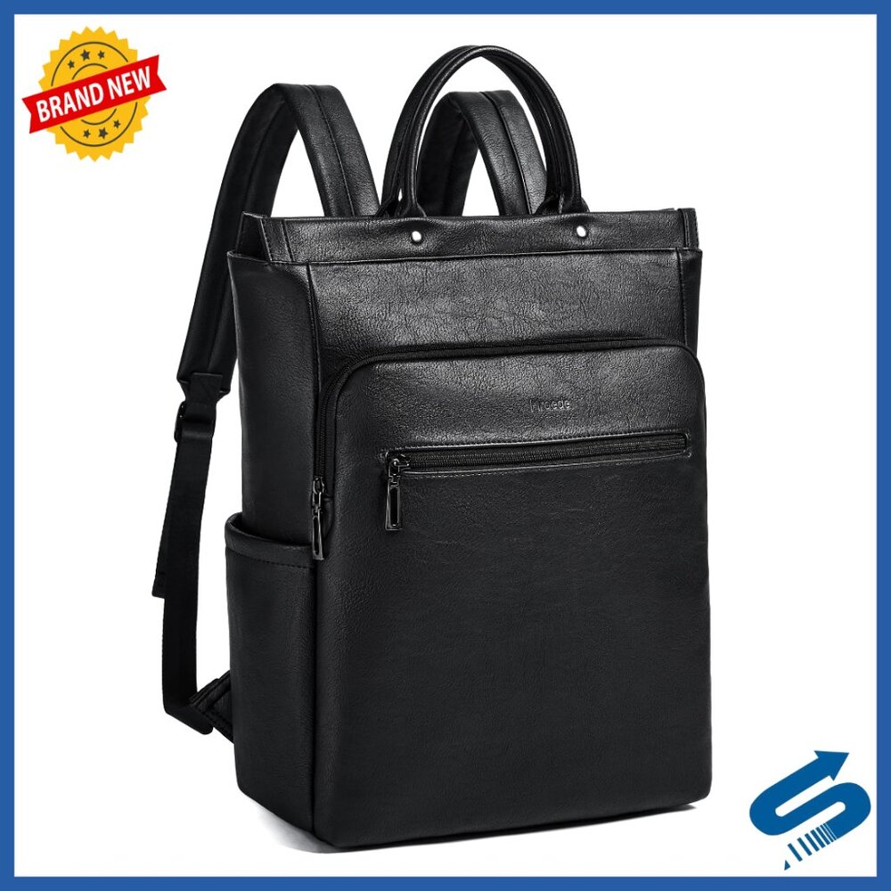 Leather Laptop Backpack Professional Work Travel Daypack Versatile Minimal Chic